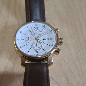 Fossil Gold and Brown Leather Chronograph Watch